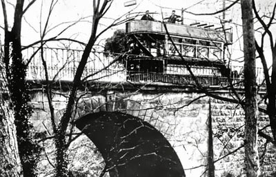 1900s Tram travelling over Felin Puleston Bridge