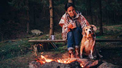 Dog by campfire - Dog-Friendly Places in the UK