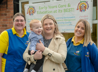 Caitlin and Finnley with Rossett House staff - Active Childcare