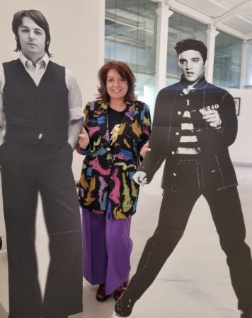 Suzan flanked by "Paul" and "Elvis"