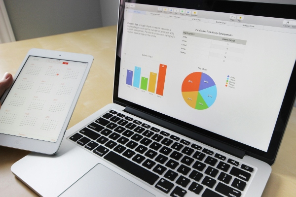 Financial charts on a laptop