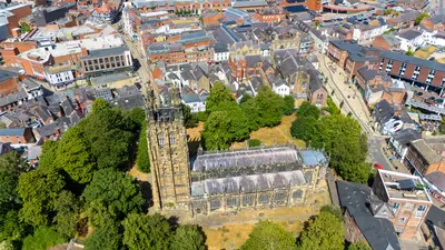 Drone view of St Giles' Church Wrexham - Wrexham BID Delivers a Summer of Events and High Street Upgrades