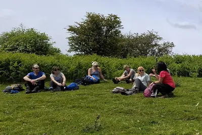 Wrexham Walking Festival and Wrexham Point Reach New Heights - Wrexham 1M on the industrial estate - the group take it easy during the walk from Bwlchgwyn to Wrexham