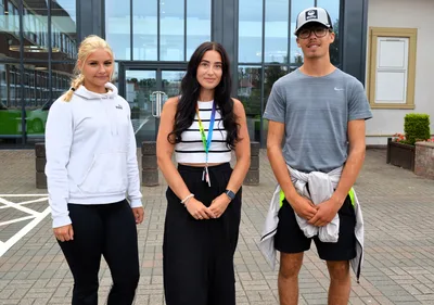 Jobs Growth Wales+ summer school learners outside Coleg Cambria Deeside – Coleg Cambria Celebrates a Record Summer School and a Glasgow-Bound Student