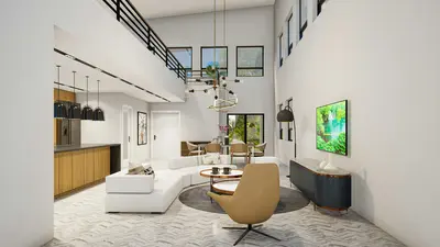 Modern open-plan living room with double-height ceiling - Creating Seamless Living Spaces: Essential Surface Preparation for Modern Homes