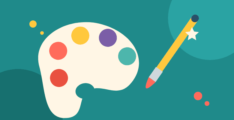 Illustration of a paint palette and paintbrush
