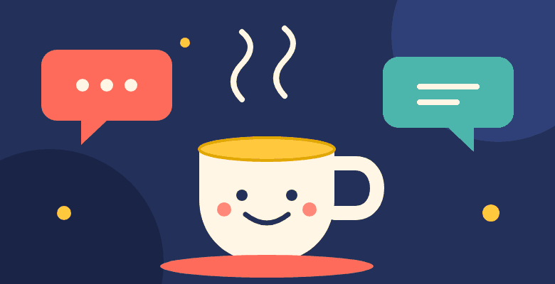 Illustration of a smiling teacup with speech bubbles
