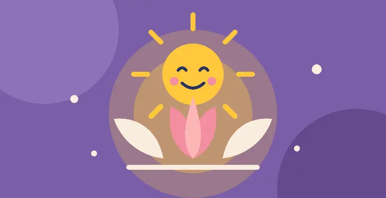 Illustration of a smiling sun above a lotus flower